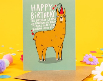 Divertida tarjeta de felicitación de cumpleaños con una llama - Katie Abey