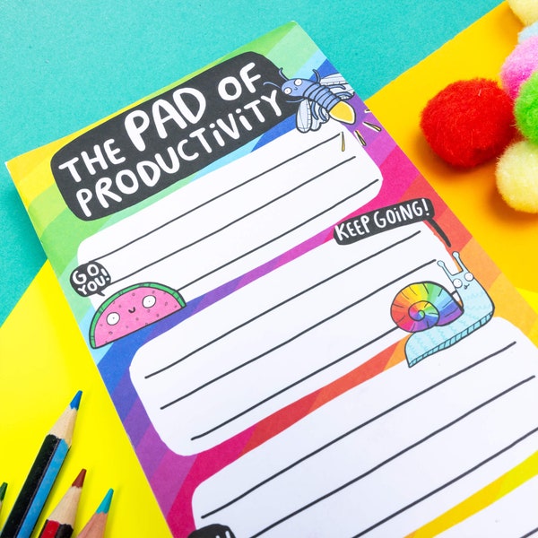 The Pad of Productivity - To Do List - Rainbow Pad - Motivation Notepad - Notebook - Katie Abey