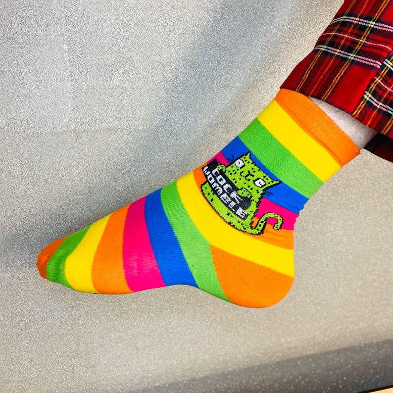 Cock Womble Rainbow Socks Sweary Cat Socks Green Cat Etsy UK