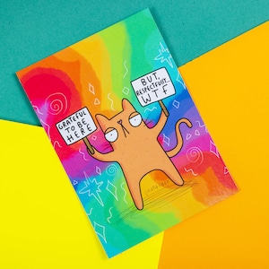 Grateful Cat A6 Postkarte - Motivations Postkarte - Katie Abey - Liebeskarte - Dankbarkeit - Inspiration