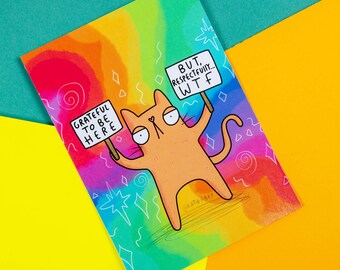 Grateful Cat A6 Postcard - Motivational Postcard - Katie Abey - Love Card - Gratitude - Inspirational
