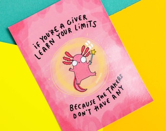 Learn Your Limits Axolotl A6 Postcard - Motivational Postcard - Katie Abey - Love Card - Gratitude - Inspirational