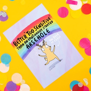 Cerf des sentiments - Arc-en-ciel - Carte postale empathique - Katie Abey