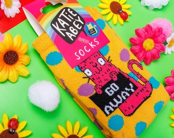 Kids Sassy Cat Socks - Go Away Socks - Katie Abey Socks - Funny Socks