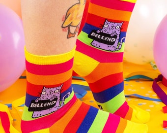 Bellend Rainbow Socks - Sweary Cat Socks -Katie Abey Socks - Funny Socks