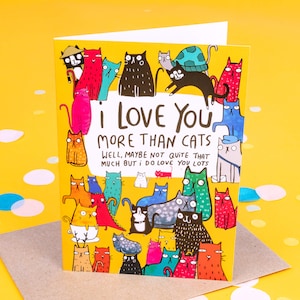 Carte A6 Je t'aime plus que des chats - Fête des mères - Crazy Cat Lady - Ami - Famille - Carte chat - Carte drôle - Anniversaire - Katie Abey