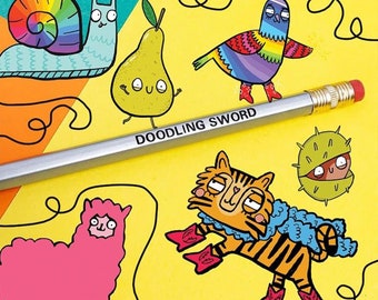 Doodling Sword Pencil - Katie Abey - Punny Gift - Drawing - Artist - Crafty - DIY - Silly Gift