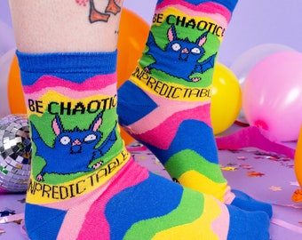 Be Chaotic & Unpredictable Rainbow Bat Socks