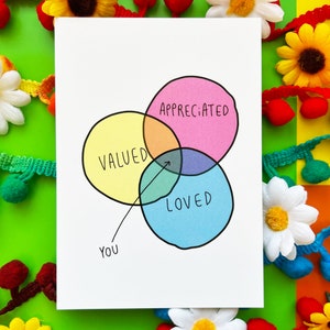 Valued Loved Appreciated - motiverende ansichtkaart - Katie Abey - liefdeskaart - dankbaarheid - inspirerend