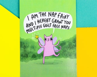 The Nap Fairy Cat A6 Postcard - Motivational Postcard - Katie Abey - Love Card - Gratitude - Inspirational