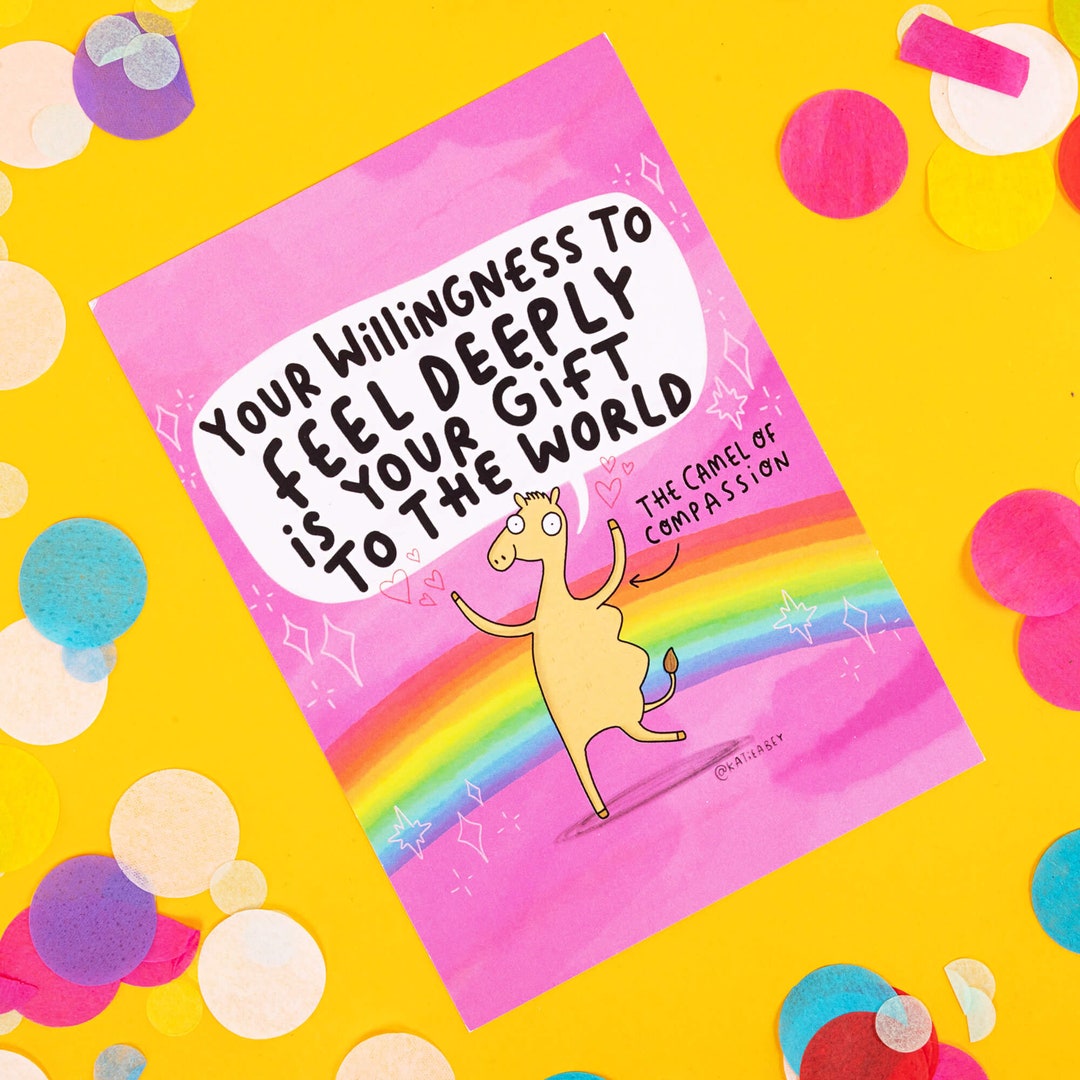 Compassion Bloom Postcard Camel of Compassion - Rainbow - Empowering Postcard - Katie Abey - Etsy