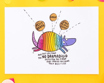 No Dramadillo! - Motivational Postcard - Katie Abey - Love Card - Gratitude - Inspirational - Anti-depression