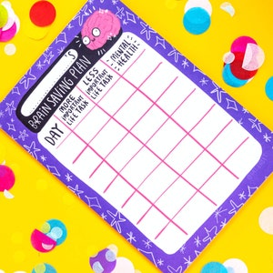 A5 brain saving planner pad mental health planner with blue graphic print designed by Katie Abey in the UK