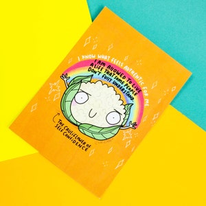 Der Blumenkohl des Selbstvertrauens A6-Postkarte – Motivationspostkarte – Katie Abey – Liebeskarte – Dankbarkeit – inspirierend
