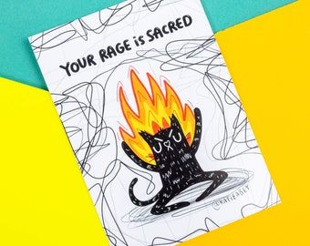 Your Rage Is Sacred Cat A6 Postcard - Motivational Postcard - Katie Abey - Love Card - Gratitude - Inspirational