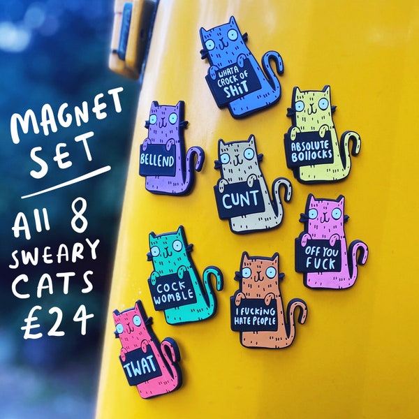 Magnet Set - All 8 Sweary Cat Magnets - Bulk Discount