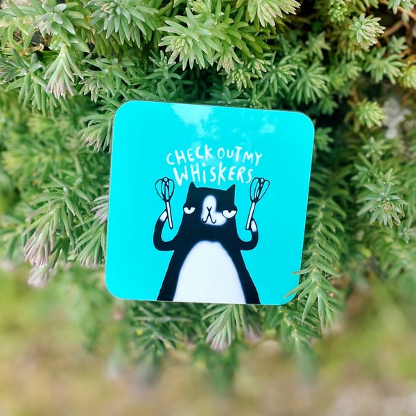 Check Out My Whiskers Coaster - Pun Coaster - Cat Coaster - Gift For Him - Gift For Her - Cat gift - Teen Gift - Katie Abey