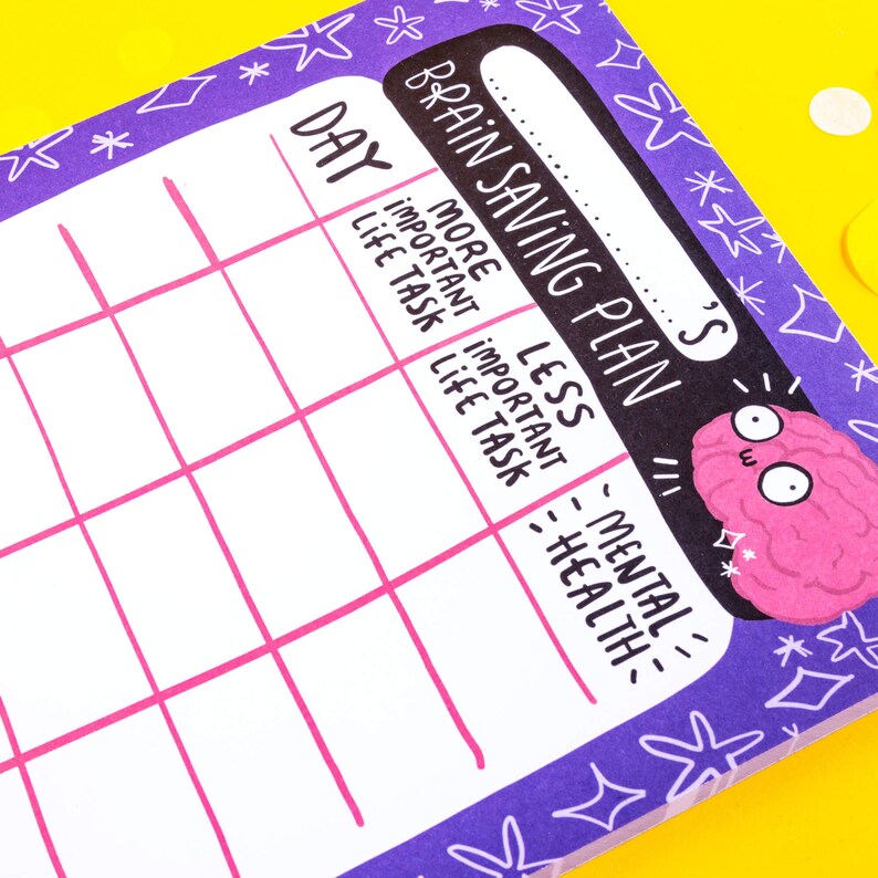 A5 brain saving planner pad mental health planner with blue graphic print designed by Katie Abey in the UK