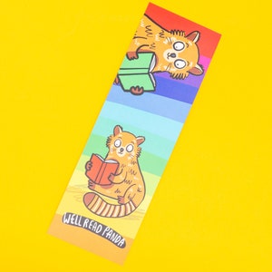 Red Panda Bookmark - Well Read - Pun bookmark - Rainbow Bookmark - Katie Abey