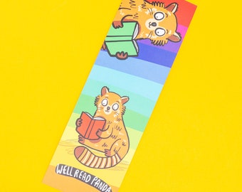 Red Panda Bookmark - Well Read - Pun bookmark - Rainbow Bookmark - Katie Abey