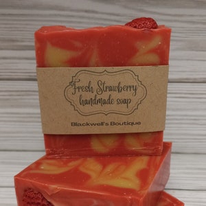 Fresh Strawberry, Handmade cold process soap, Vegan soap, Palm-free soap, Bath soap, Gift idea, For her, For him, Spa, Summer, Fruit soap,