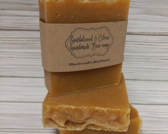 Sandalwood & Citrus Beer soap, Beer soap, handmade cold process, Vegan soap, Palm-free soap, Bath soap, Gift idea, For him, For her, Spa