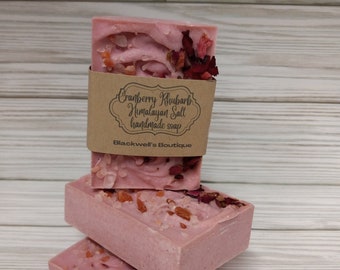 Cranberry Rhubarb Himalayan Salt Soap, Handmade cold process soap, Vegan soap, Palm-free soap, Salt Soap, Beth soap, Gift idea, For her, Spa