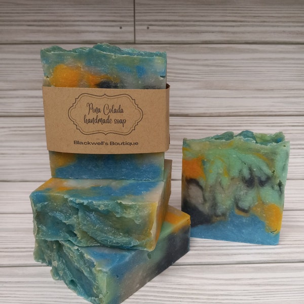 Pina Colada Soap, Beach soap, Ocean soap, Handmade hot process soap, Vegan soap, palm-free soap, Bath soap, Gift idea, For her, For him, Spa