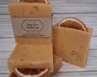 Orange Clove Handmade Cold Process Soap Vegan Bath Body Soap Gift Idea Exfoliant Fall Autumn Seasonal Citrus Spice Dehydrated Moisturing Spa
