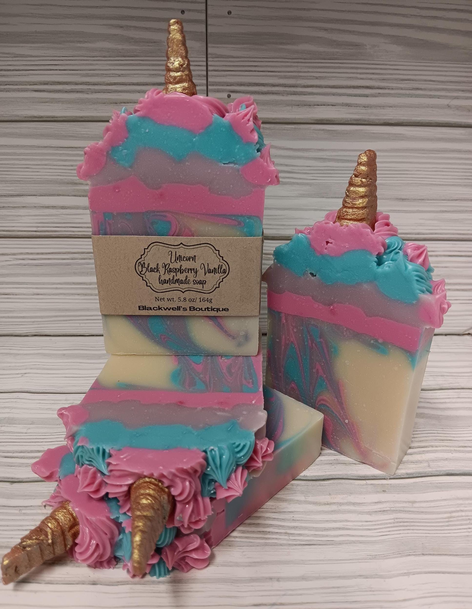 Unicorn Black Raspberry & Vanilla Handmade Cold Process Soap Vegan Bath Time Gift Idea For Girls For Her Soap Frosting Fancy Pink Blue Gold