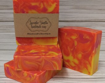 Lavender Vanilla Handmade Cold Process Soap, Neon, Vegan Soap, Palm-Free Bath Soap, Gift Idea, For Her, For Him, Shave Bar, Moisturizing Spa