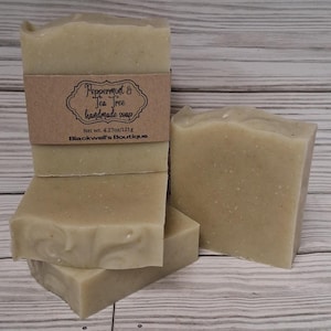 Peppermint & Tea Tree Natural Handmade Cold Process Soap Acne Vegan Gift Idea Shave Bar Essential Oil Moisturizing Spa Lather Sensitive Skin