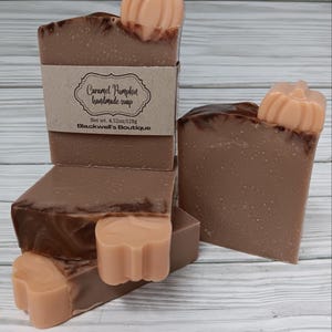 Caramel Pumpkin Handmade Cold Process Soap Vegan soap Bath Gift Idea Decorative Autumn Fall Seasonal Cocoa Powder Spiced Pumpkin For Her Him