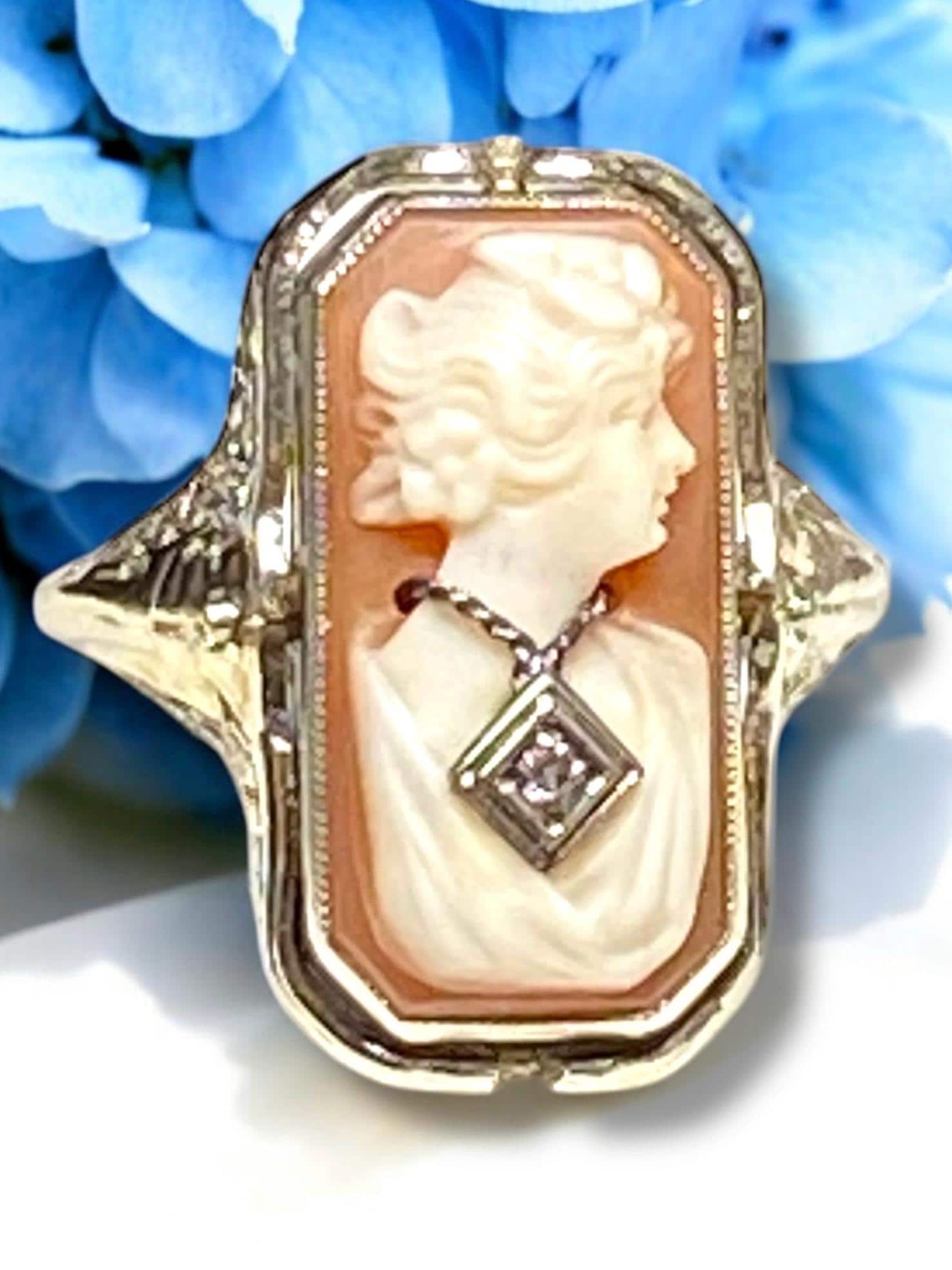 〜1910s onyx cameo リング GF 金張り ヴィンテージ Ladies Antique Esemco Signed Cameo and Onyx Flip Ring - Etsy
