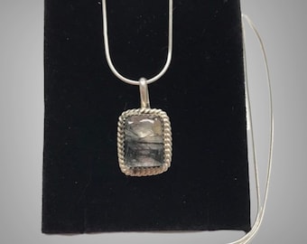 Pretty Sterling Silver Gemstone Pendant 22&quot; Necklace NICE!