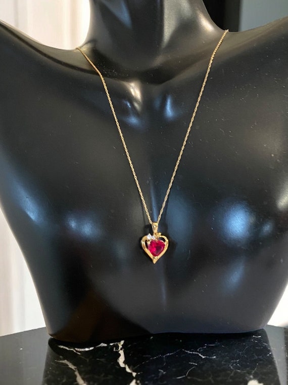 VINTAGE 10K Yellow Gold Ruby and Diamond Heart 18… - image 2