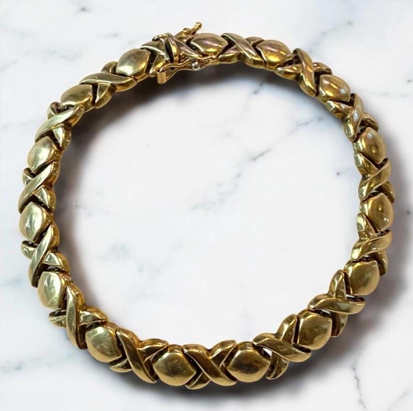 Vintage Original 1980's 14k Italian Yellow Gold 7.25” XOXO 9mm