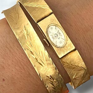 Gorgeous 14K Yellow Gold Vintage Two Piece WATCH and BANGLE BRACELET Set