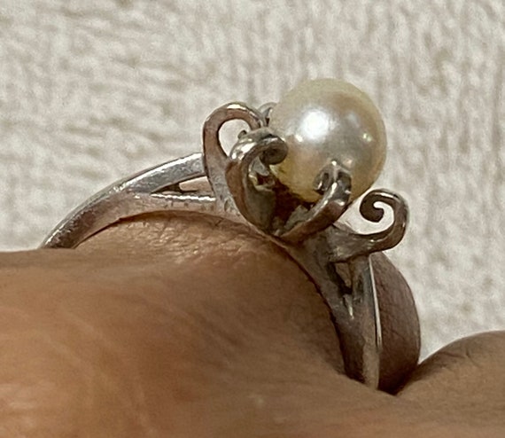 VINTAGE Unique 14K White Gold 6mm Pearl Solitaire… - image 8