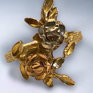 BEAUTIFUL Bold Vintage 14K Multi-Tone Gold Large Filagree Rosebud Ring Size 5.75
