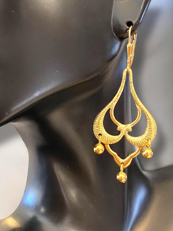 Estate 18K 750 Italian Yellow Gold 2.25” Chandelier Leverback Dangle Earrings!