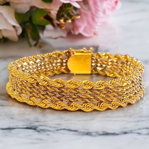 GORGEOUS 14k Solid Yellow Gold Heavy 10mm Fancy Rope 7” Vintage Bracelet!