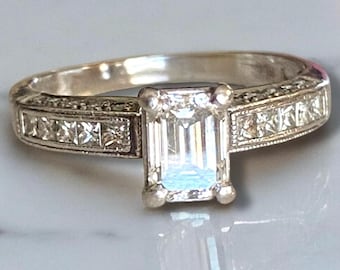 GORGEOUS Platinum Emerald Cut 1.06 CTW Diamond Princess Engagement Ring Sz 7.75