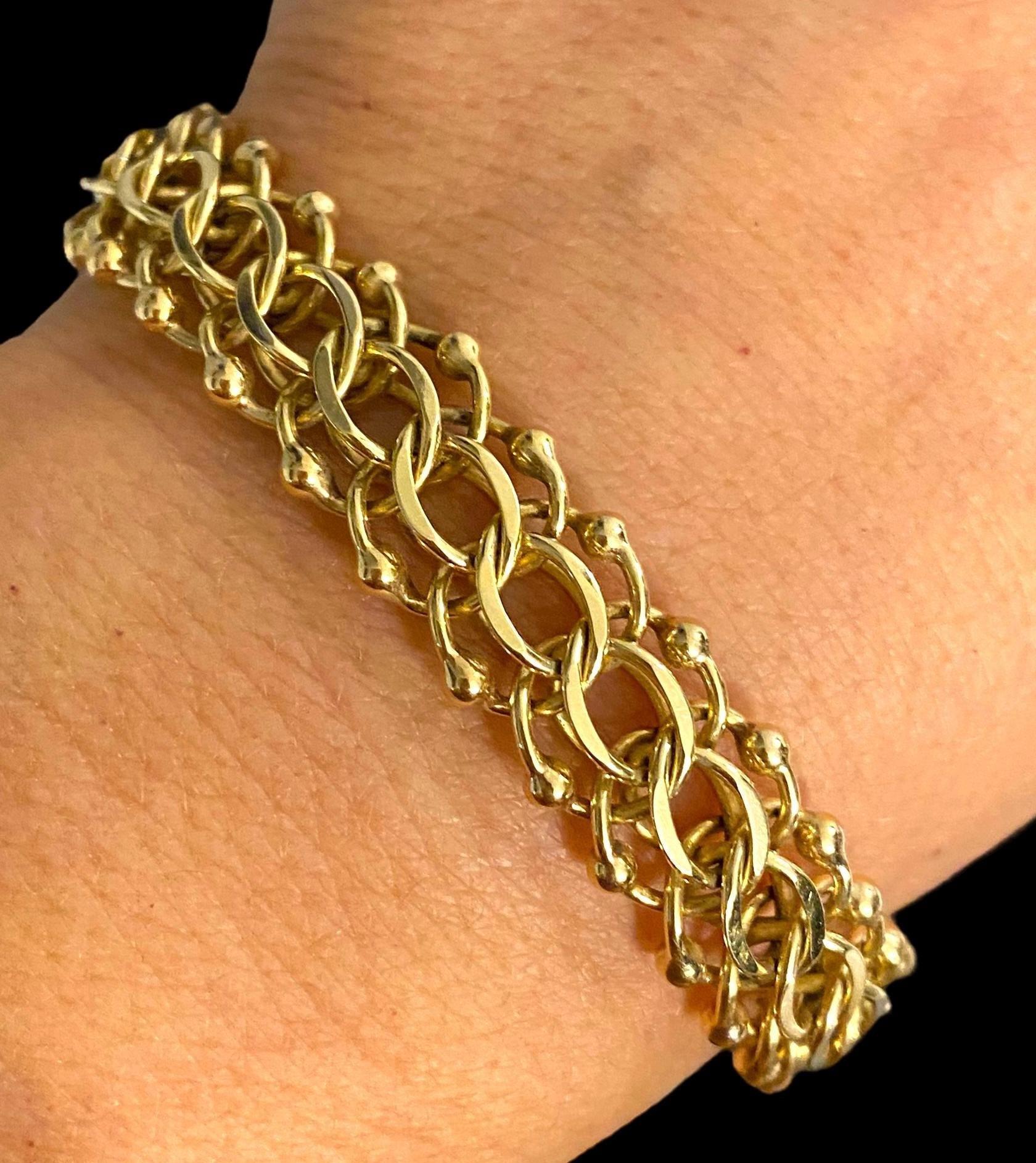 Estate 1960's Solid 14k Yellow Gold 11mm Wide Unique Link