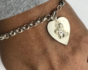 Vintage Sterling Silver ANGEL HEART 7.5" Charm Bracelet