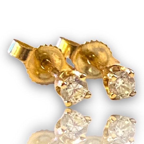 Vintage 14K Yellow Gold .20 CTW Diamond Stud Earr… - image 9