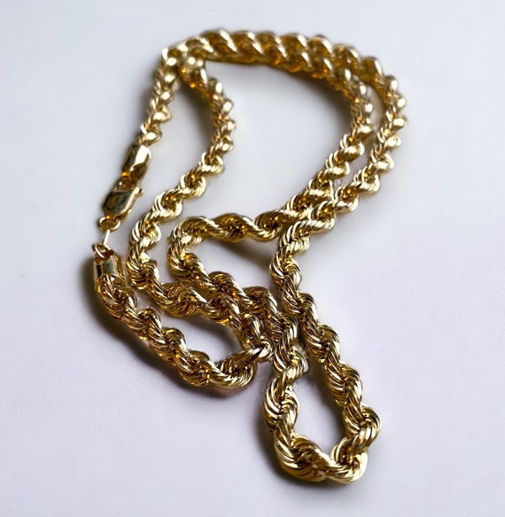 MENS Italian 14K Yellow Gold WIDE 5mm Rope Chain … - image 7
