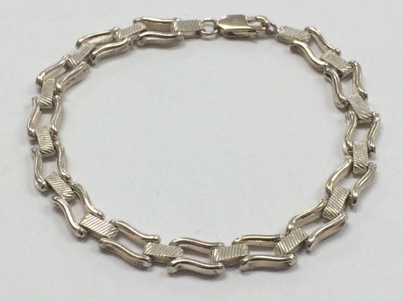 Vintage STERLING SILVER 7.5" Unique Link Bracelet… - image 1