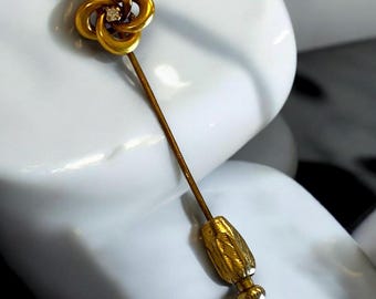 Antique 10k Yellow Gold DIAMOND LOVE KNOT Stickpin!