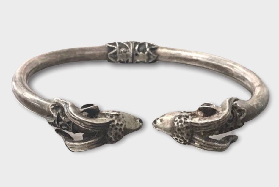 Stunning Vintage 900 Silver Double Rams Head Bangle Bracelet